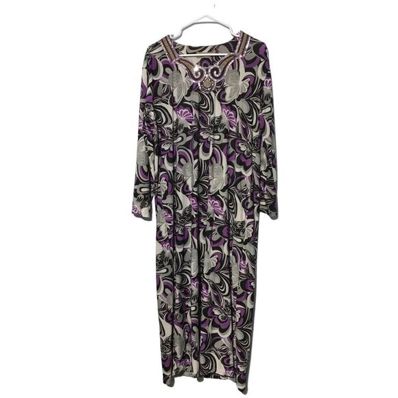 AKS Paisley Floral Midi Dress M Purple Black - Picture 1 of 8